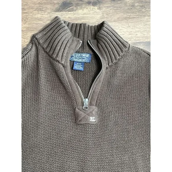 Ralph Lauren‎ Polo Jeans Co Cotton Chunky-Knit 1/4 Zip Sweater Size Medium VTG - Picture 5 of 7